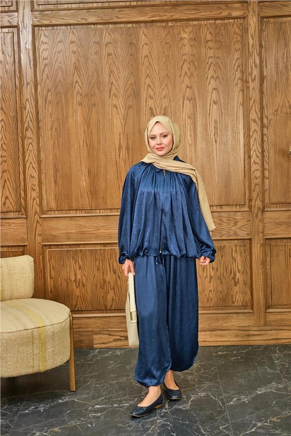 Gizli Fermuar Detay Takım Lacivert