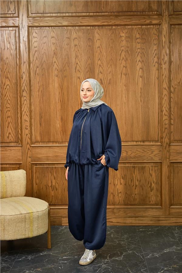 Gizli Fermuar Detay Takım Lacivert