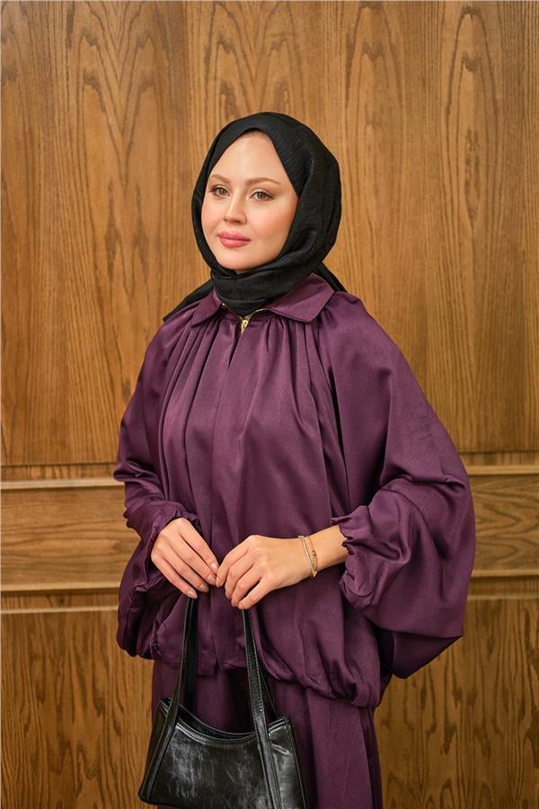 Gizli Fermuar Detay Takım Mürdüm