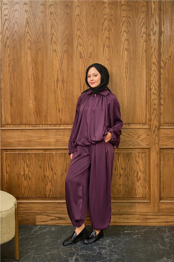 Gizli Fermuar Detay Takım Mürdüm