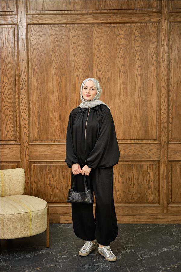 Gizli Fermuar Detay Takım Siyah