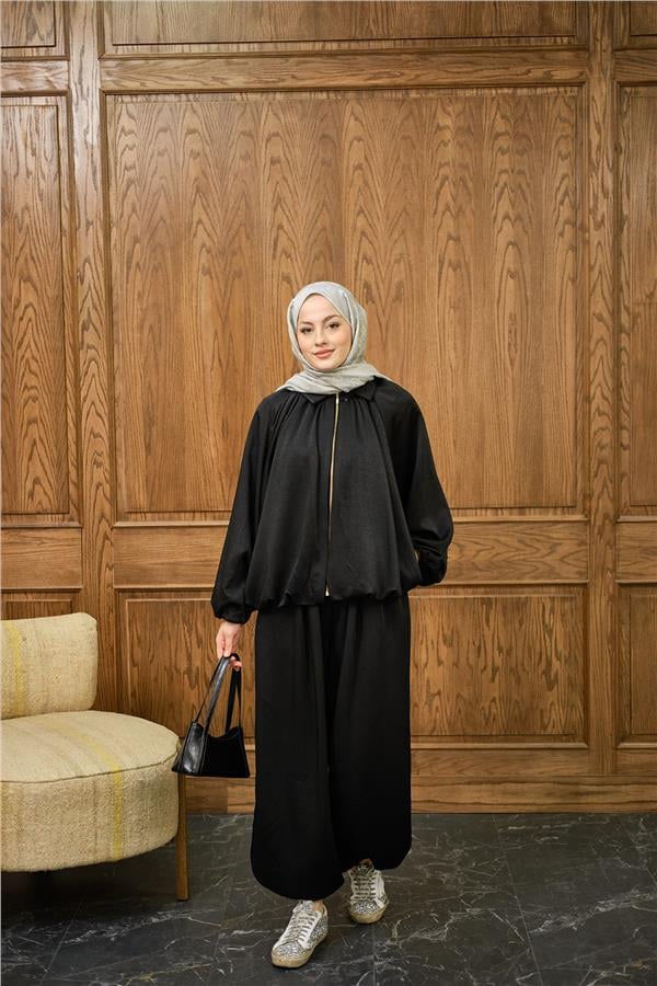 Gizli Fermuar Detay Takım Siyah