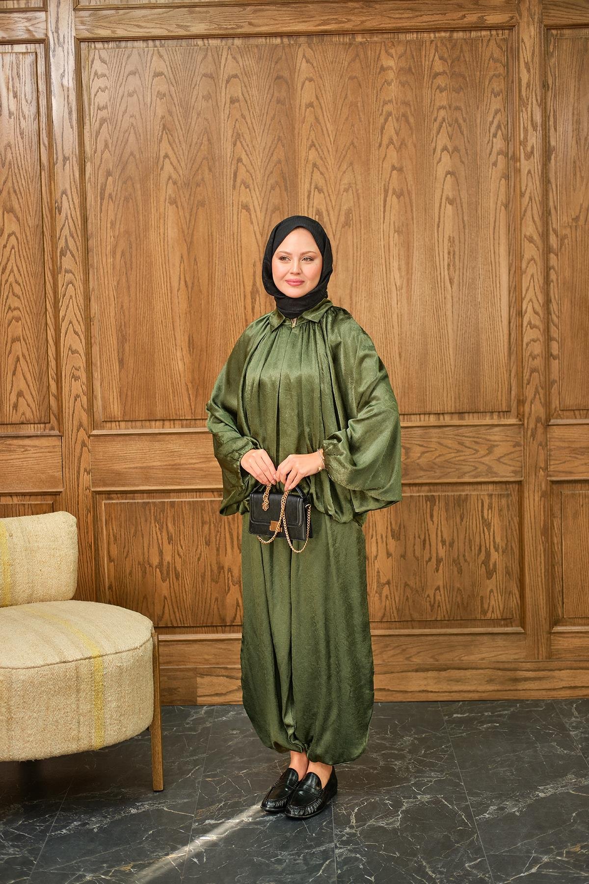 Gizli Fermuar Detay Takım Yeşil