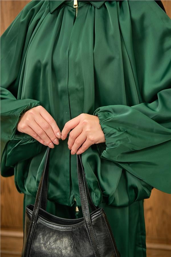 Gizli Fermuar Detay Takım Zümrüt Yeşil