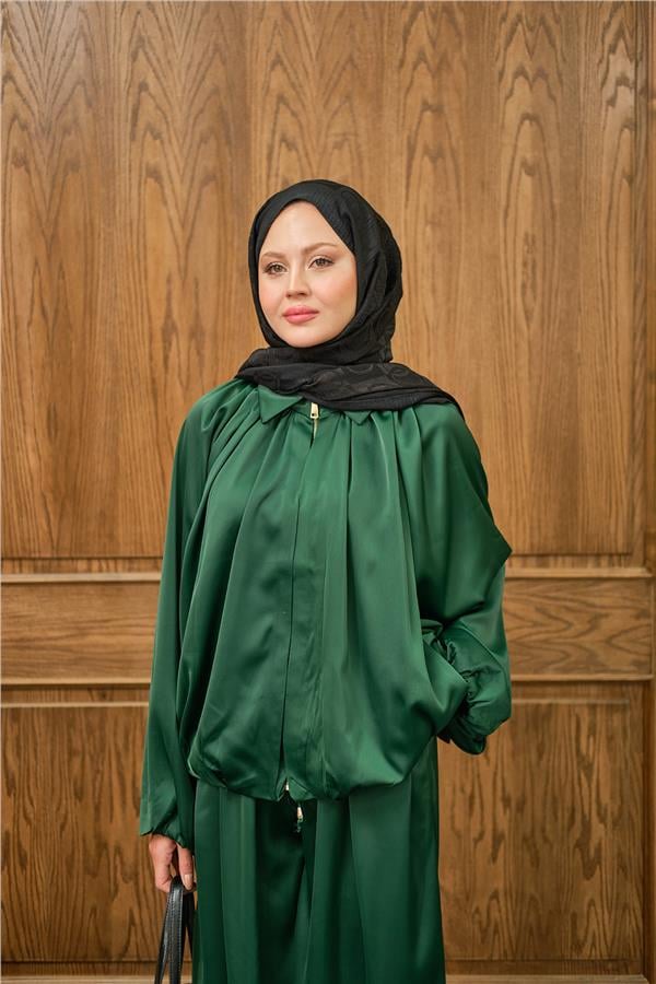 Gizli Fermuar Detay Takım Zümrüt Yeşil