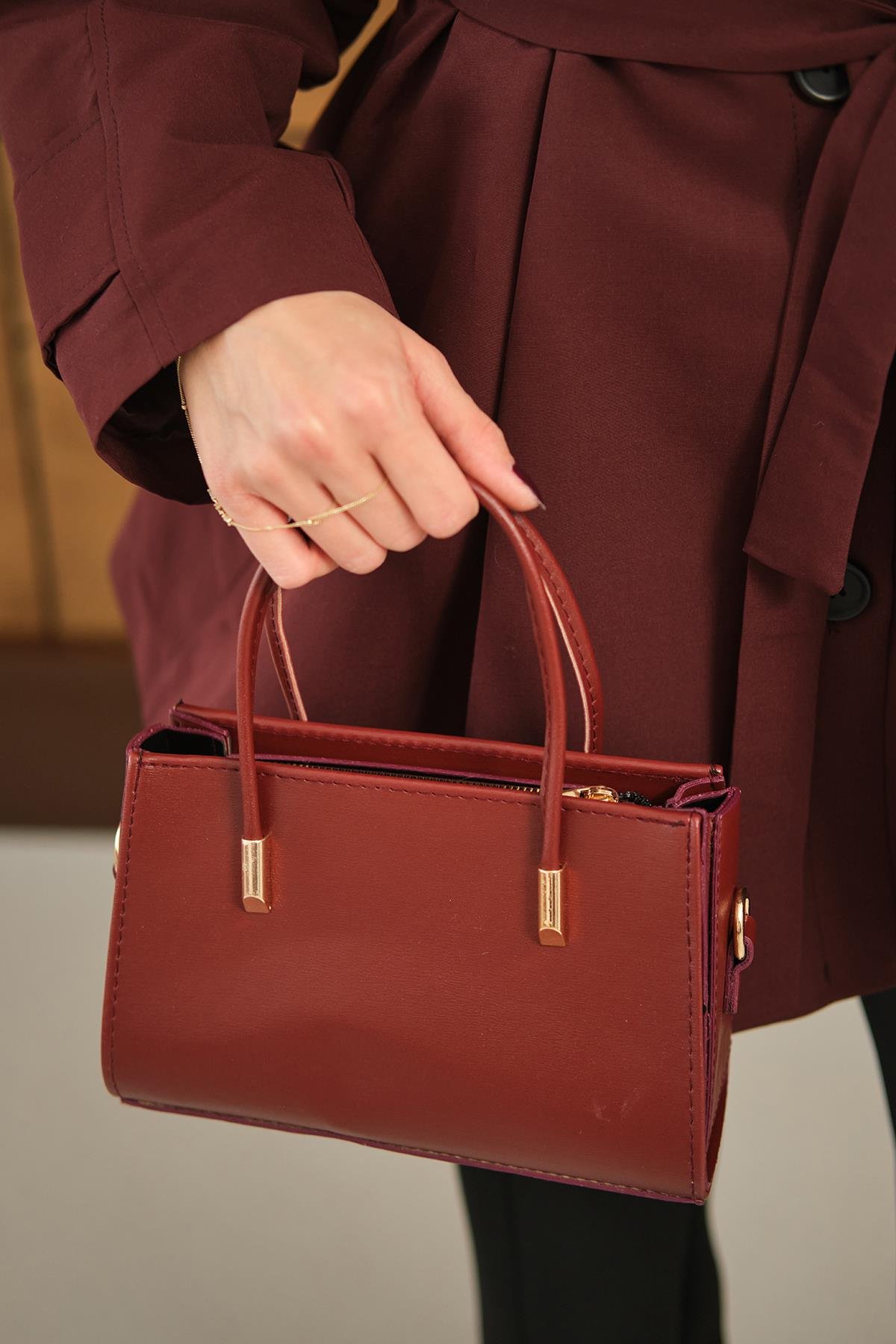 Gold Detay Çanta Bordo