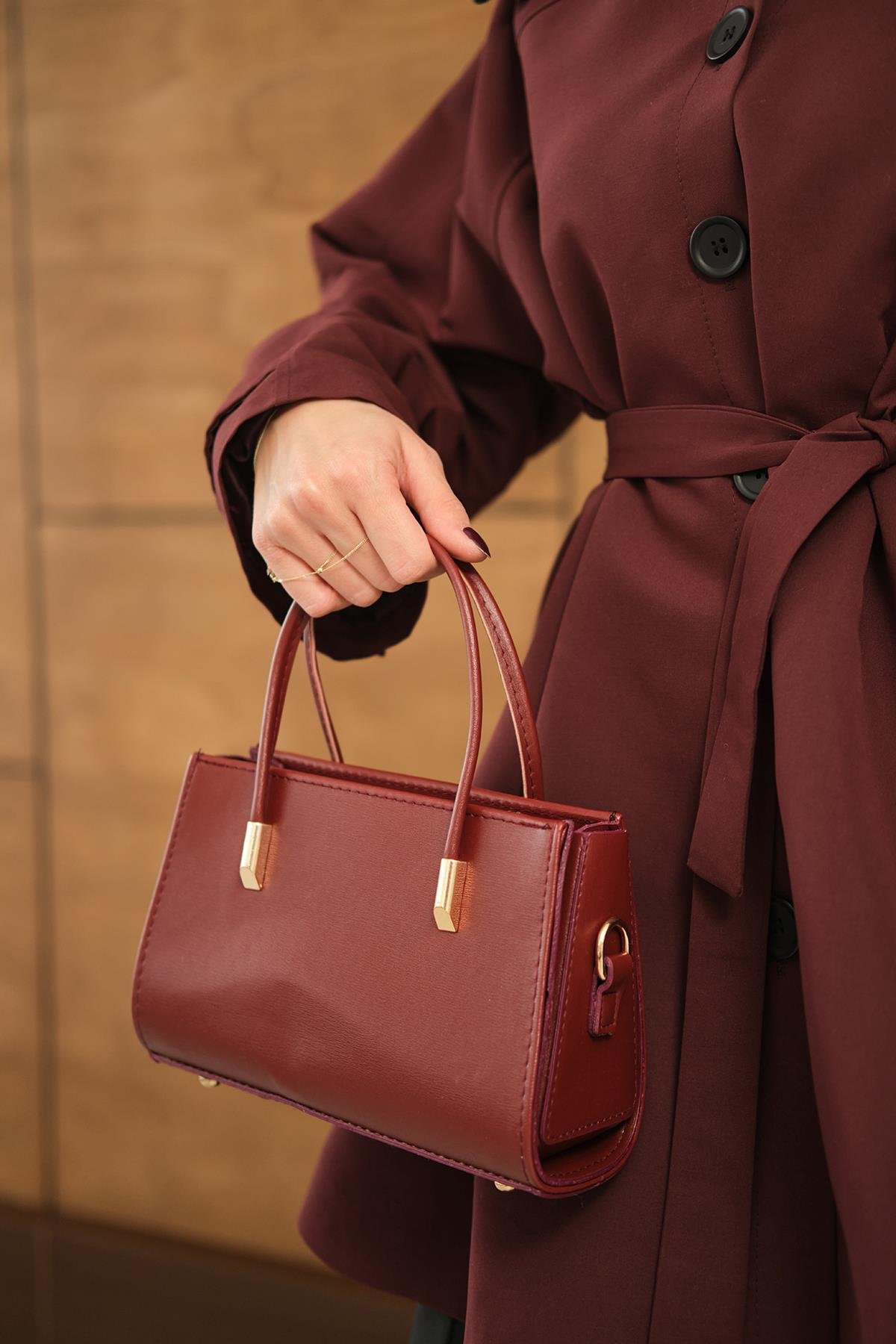 Gold Detay Çanta Bordo
