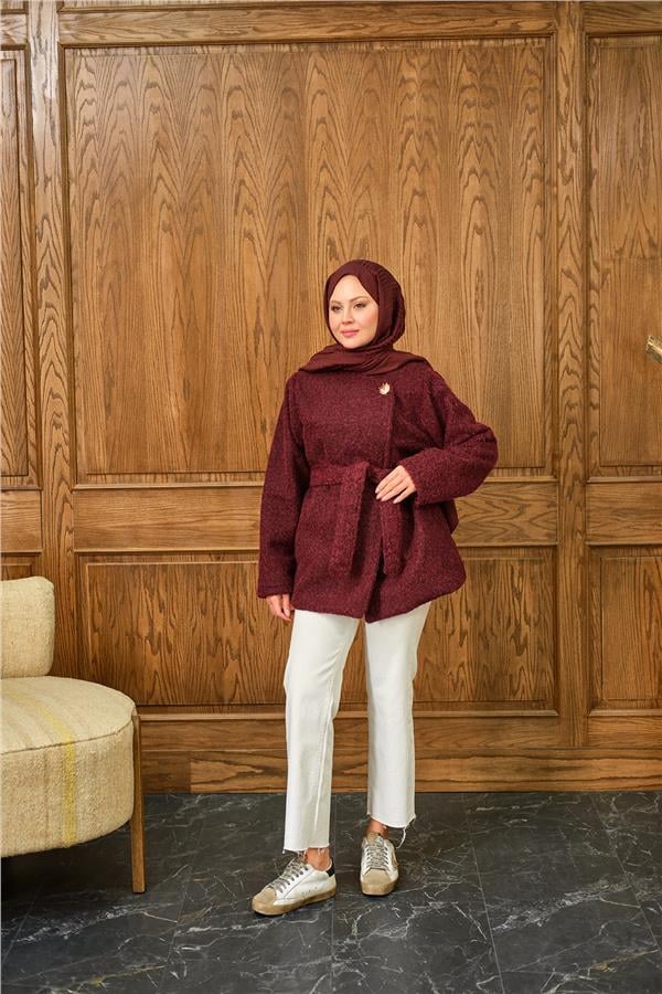 Gold Düğme Detay Ceket Bordo