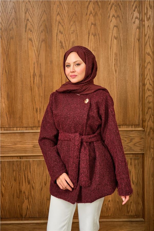 Gold Düğme Detay Ceket Bordo