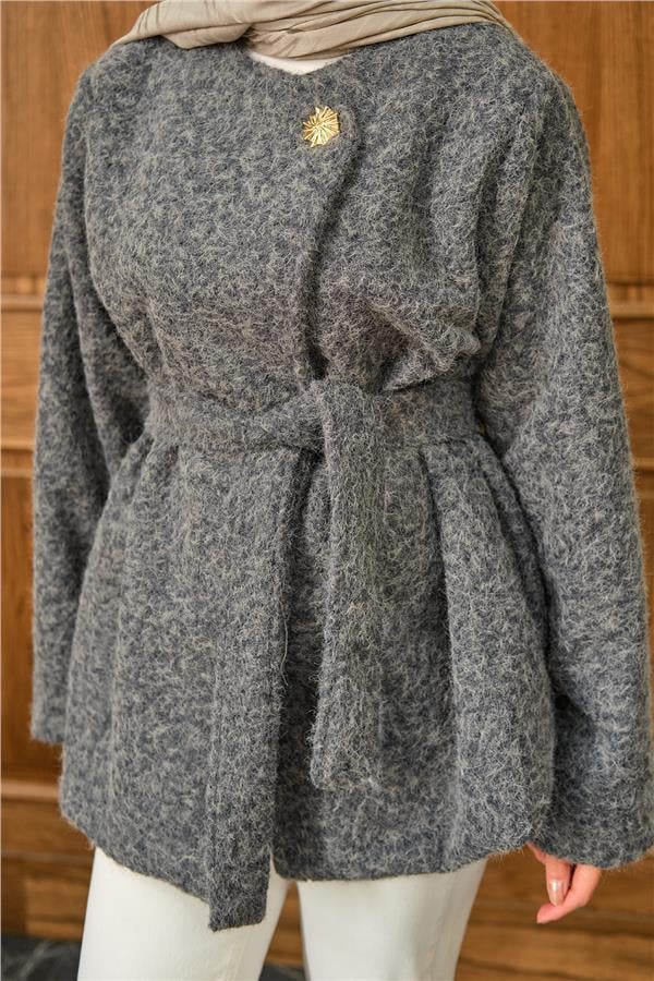 Gold Düğme Detay Ceket Gri