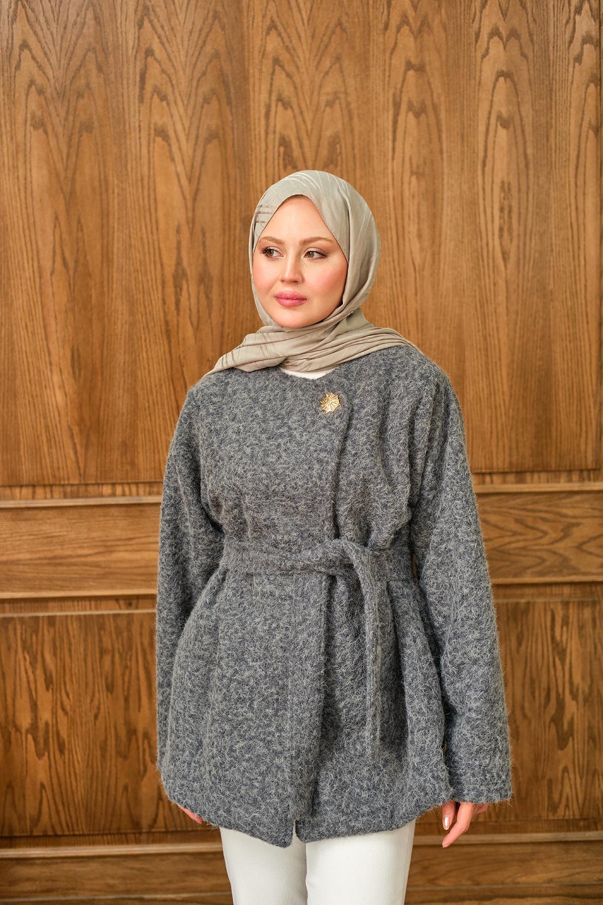 Gold Düğme Detay Ceket Gri