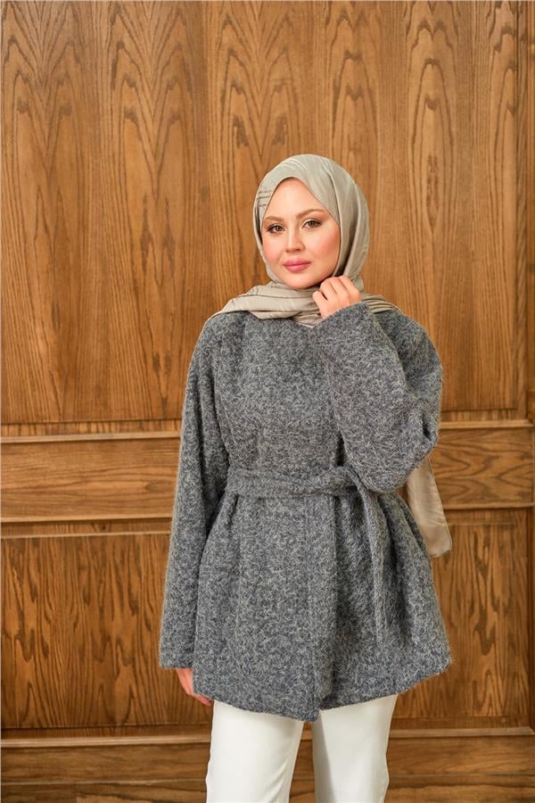 Gold Düğme Detay Ceket Gri