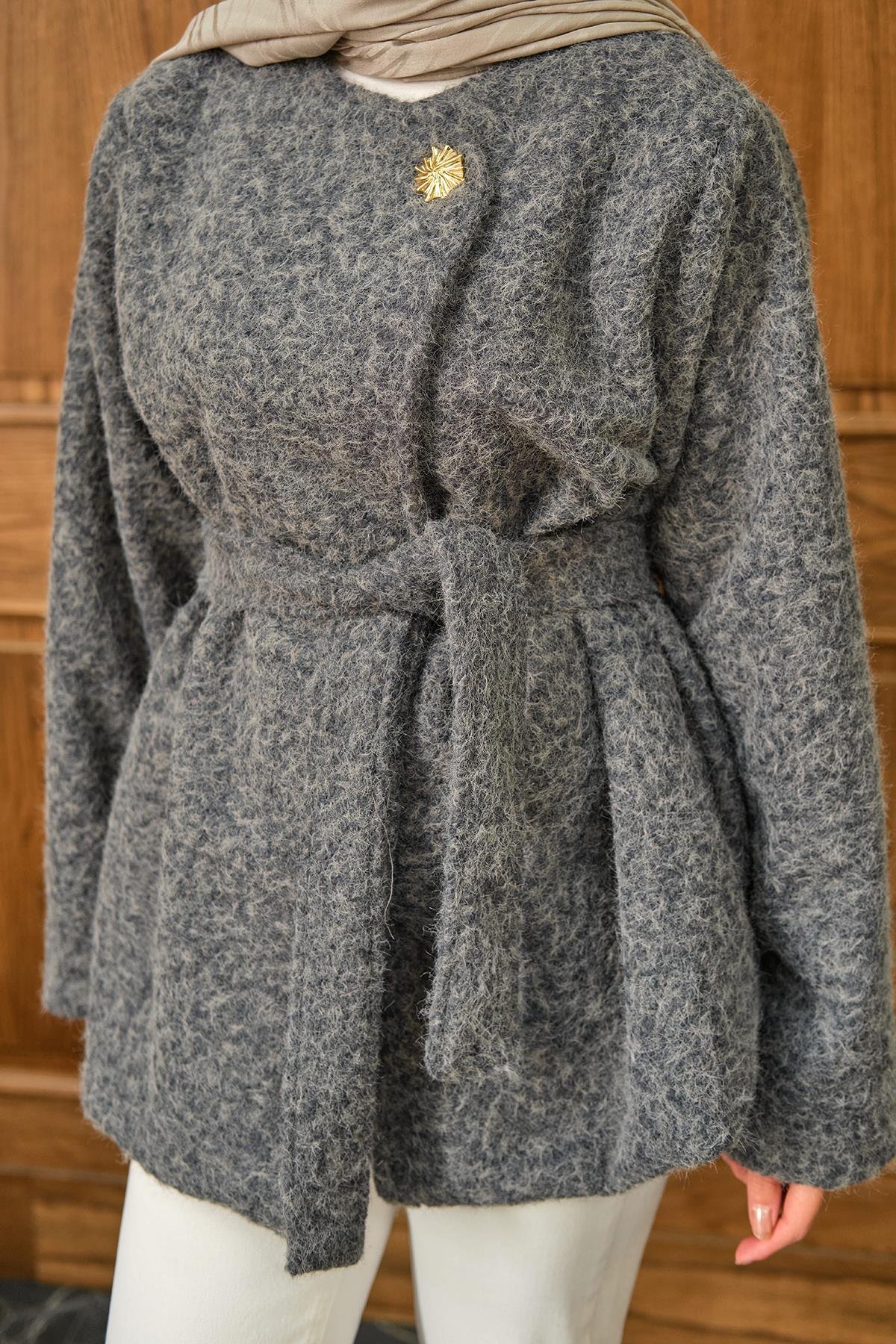 Gold Düğme Detay Ceket Gri