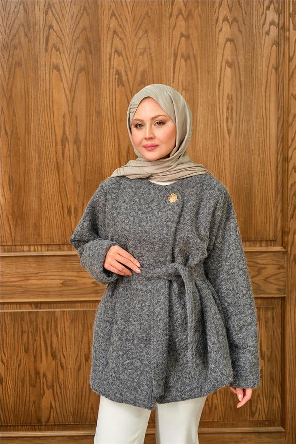 Gold Düğme Detay Ceket Gri