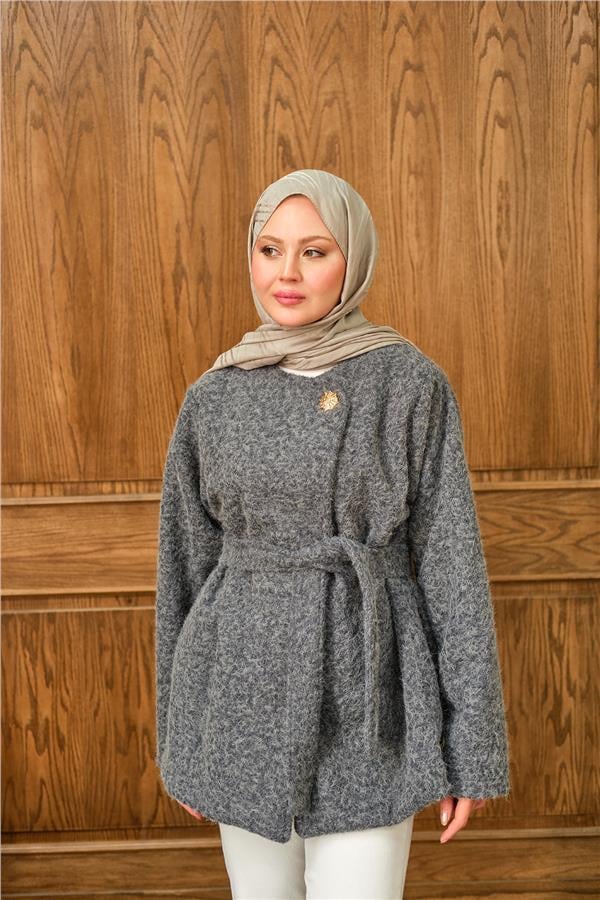 Gold Düğme Detay Ceket Gri