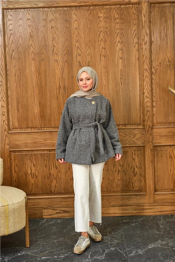 Gold Düğme Detay Ceket Gri