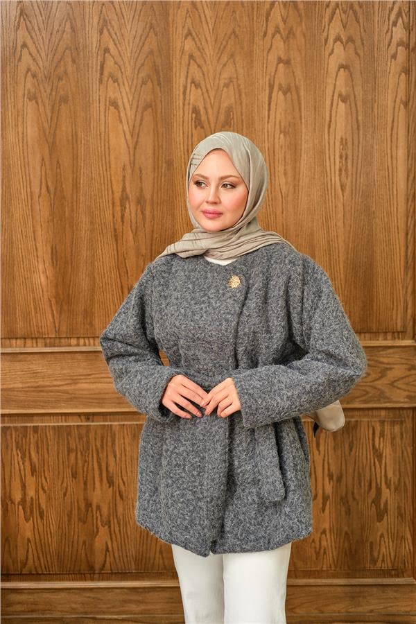 Gold Düğme Detay Ceket Gri