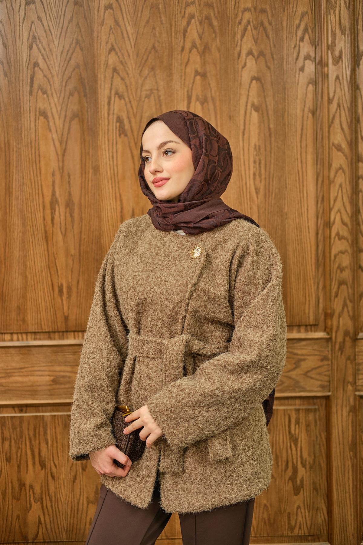 Gold Düğme Detay Ceket Vizon