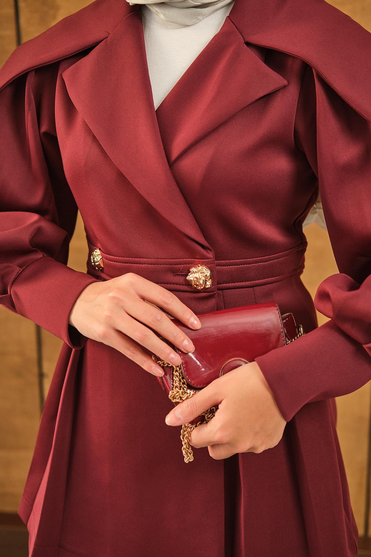 Gold Düğme Detay İkili Takım Bordo