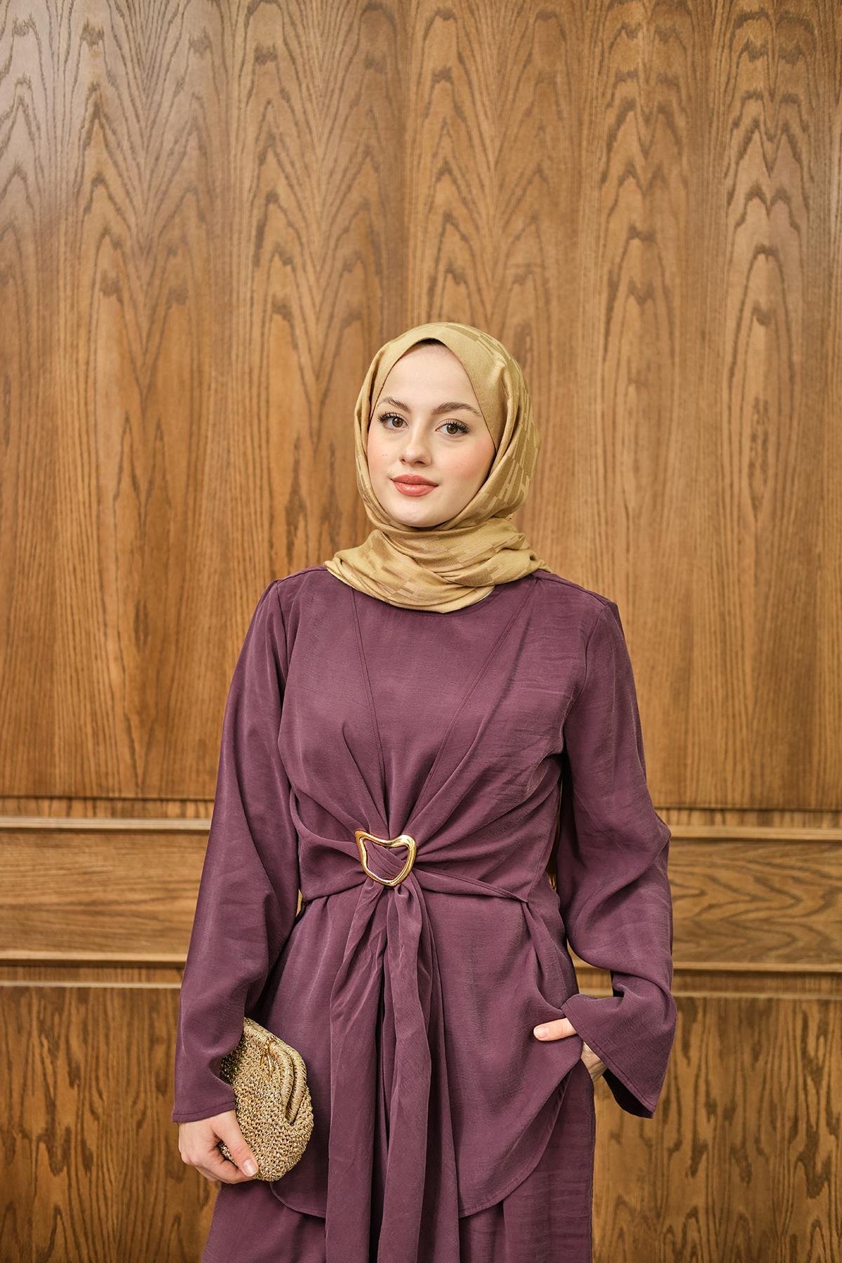 Gold Kemer Detay Takım Bordo