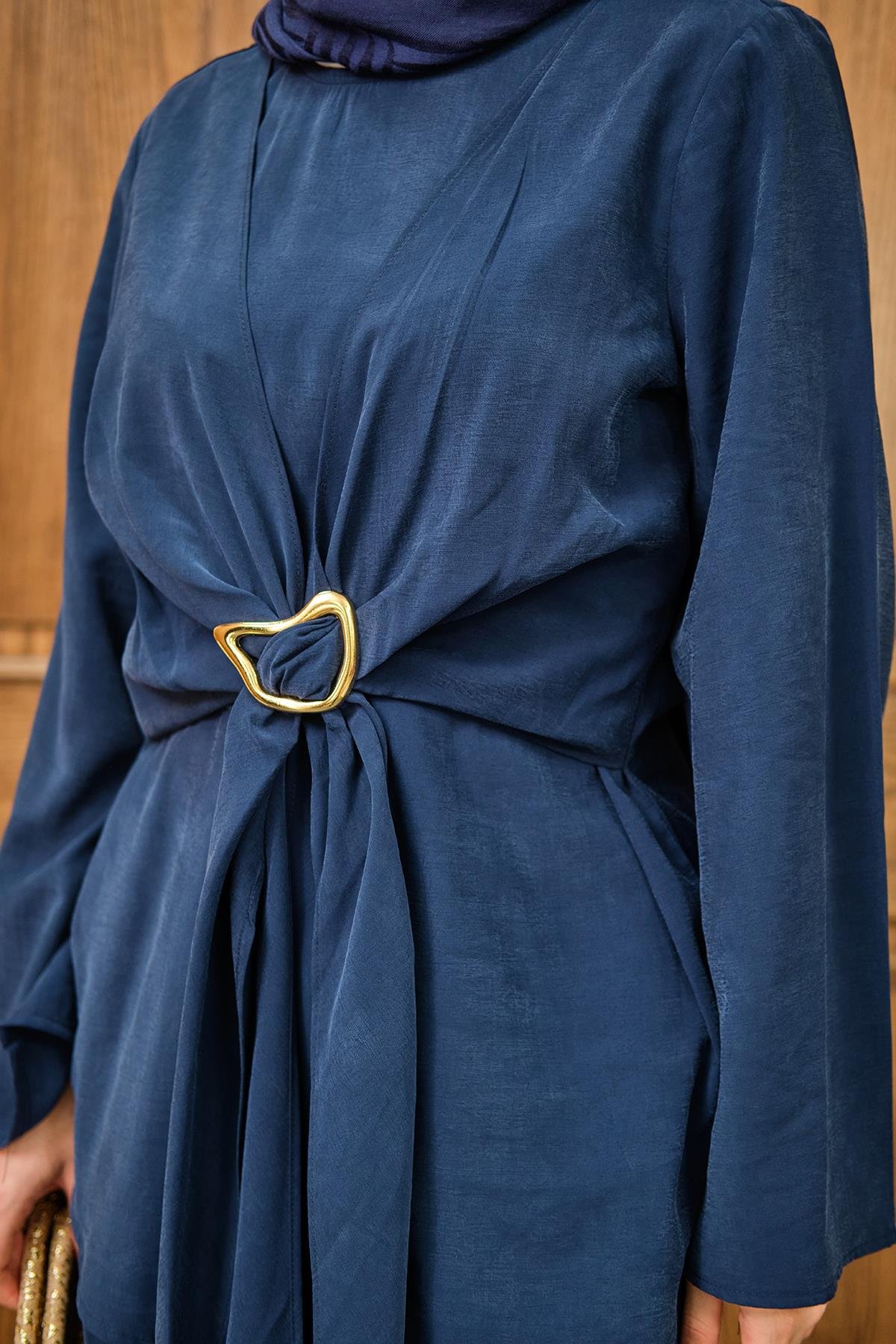 Gold Kemer Detay Takım Lacivert