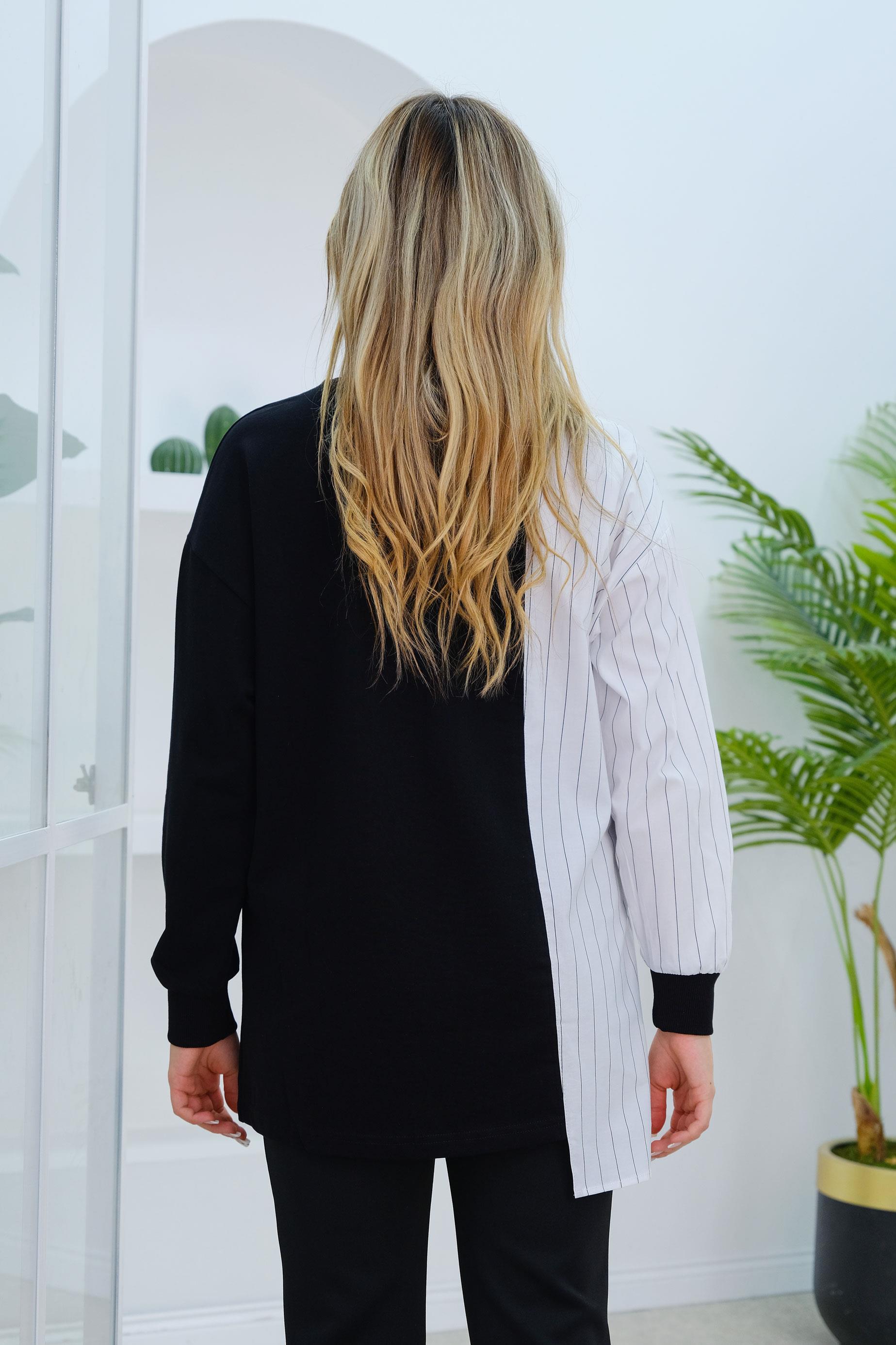 Gömlek Detay Cepli Tunik Siyah