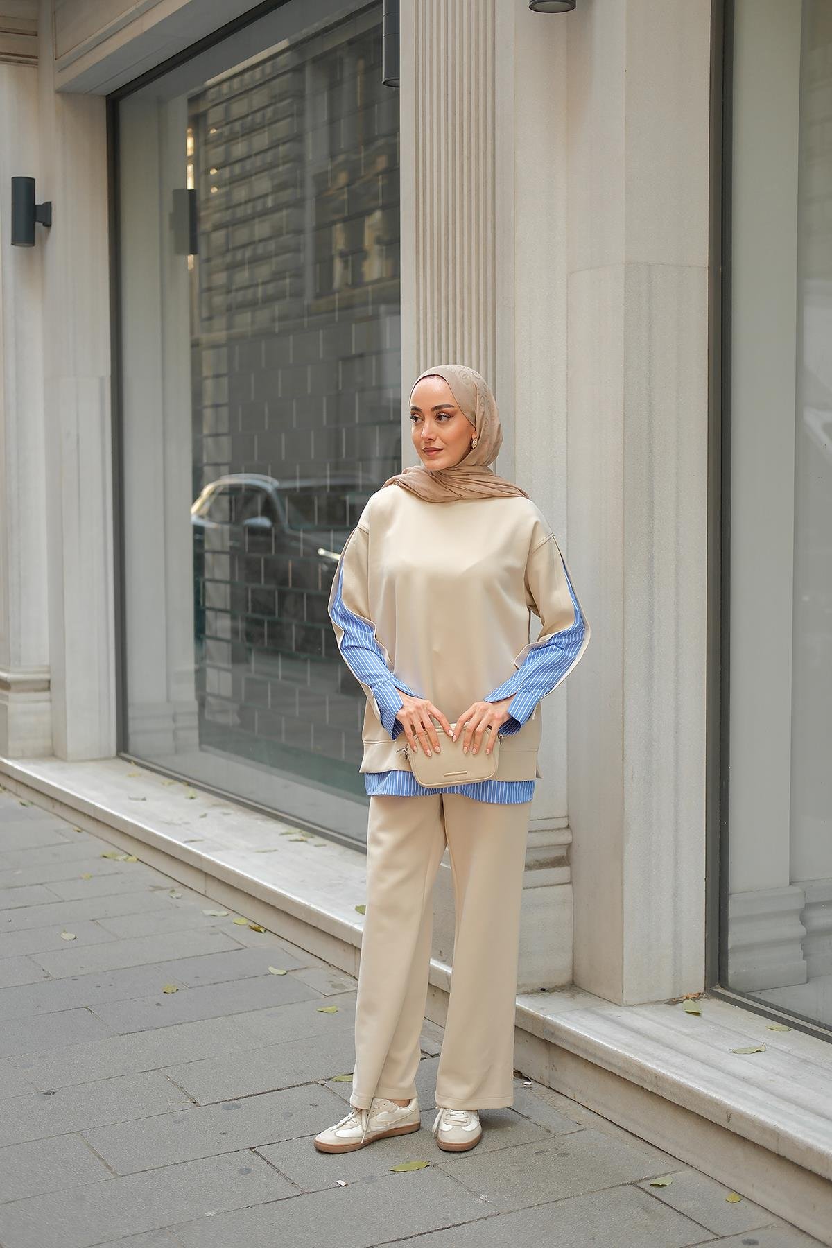 Gömlek Detay İkili Takım Krem