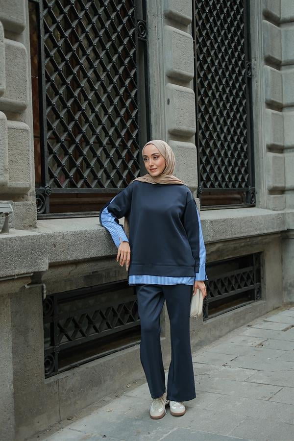 Gömlek Detay İkili Takım Lacivert