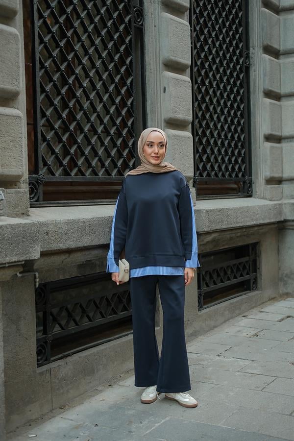 Gömlek Detay İkili Takım Lacivert