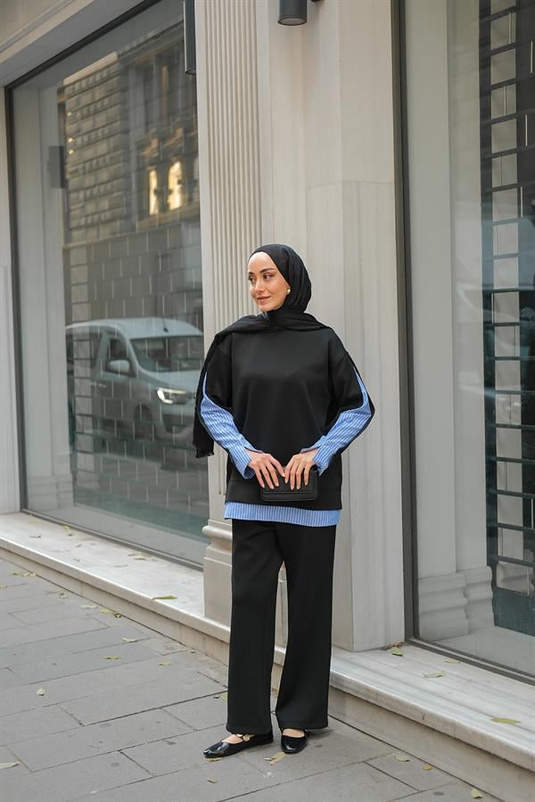 Gömlek Detay İkili Takım Siyah