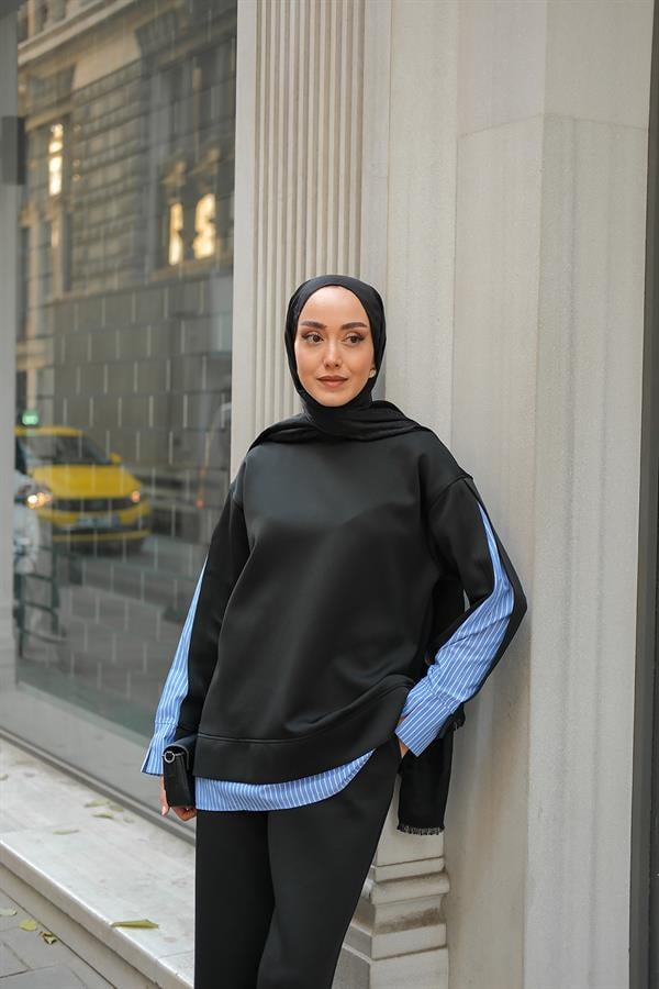 Gömlek Detay İkili Takım Siyah