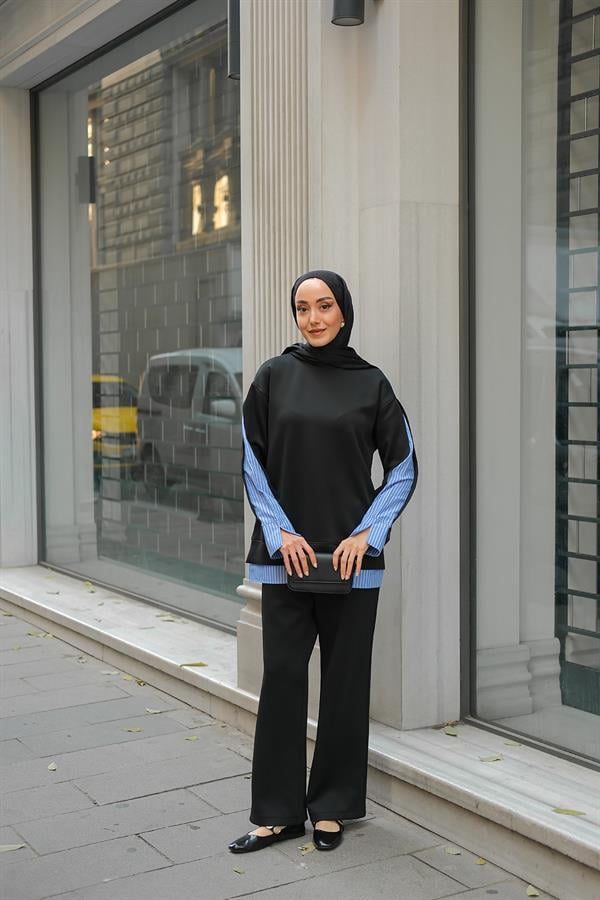 Gömlek Detay İkili Takım Siyah