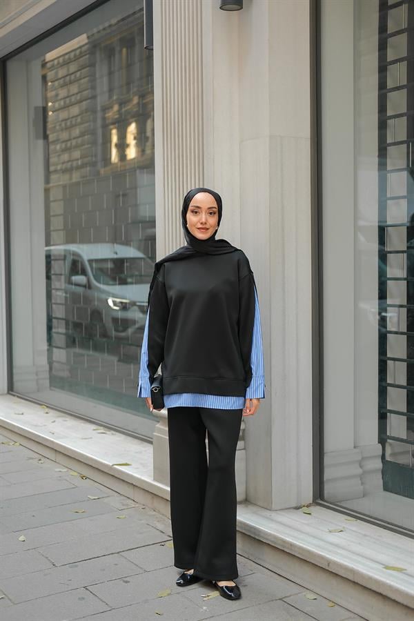 Gömlek Detay İkili Takım Siyah