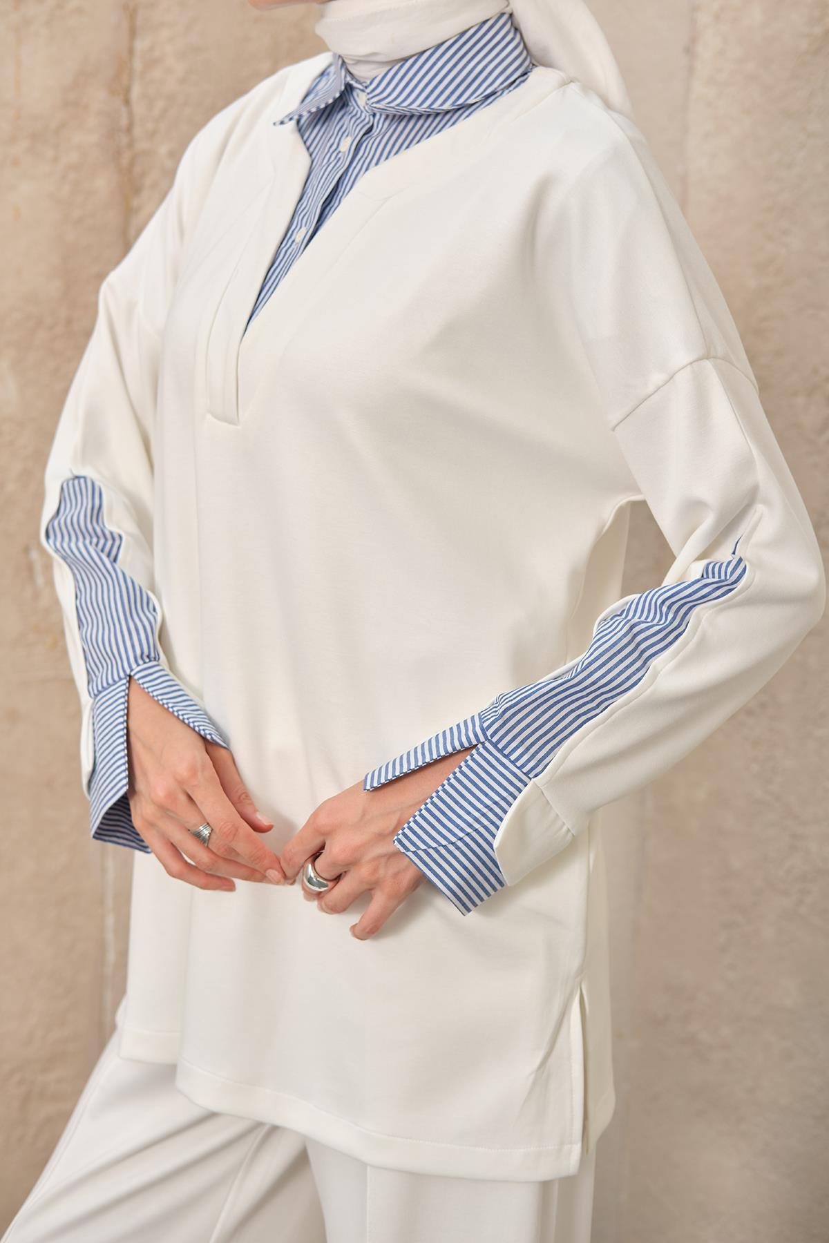 Gömlek Yaka İkili Takım Beyaz