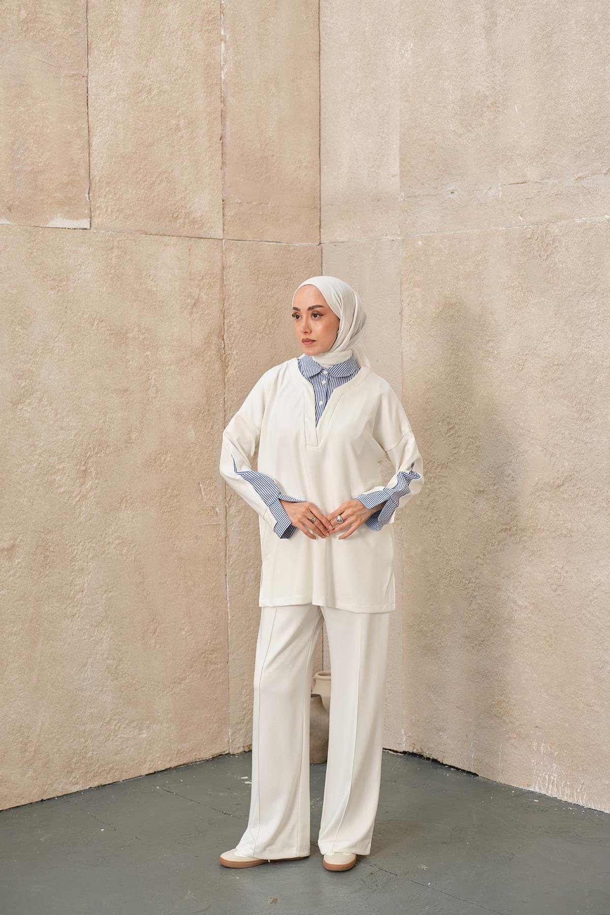 Gömlek Yaka İkili Takım Beyaz