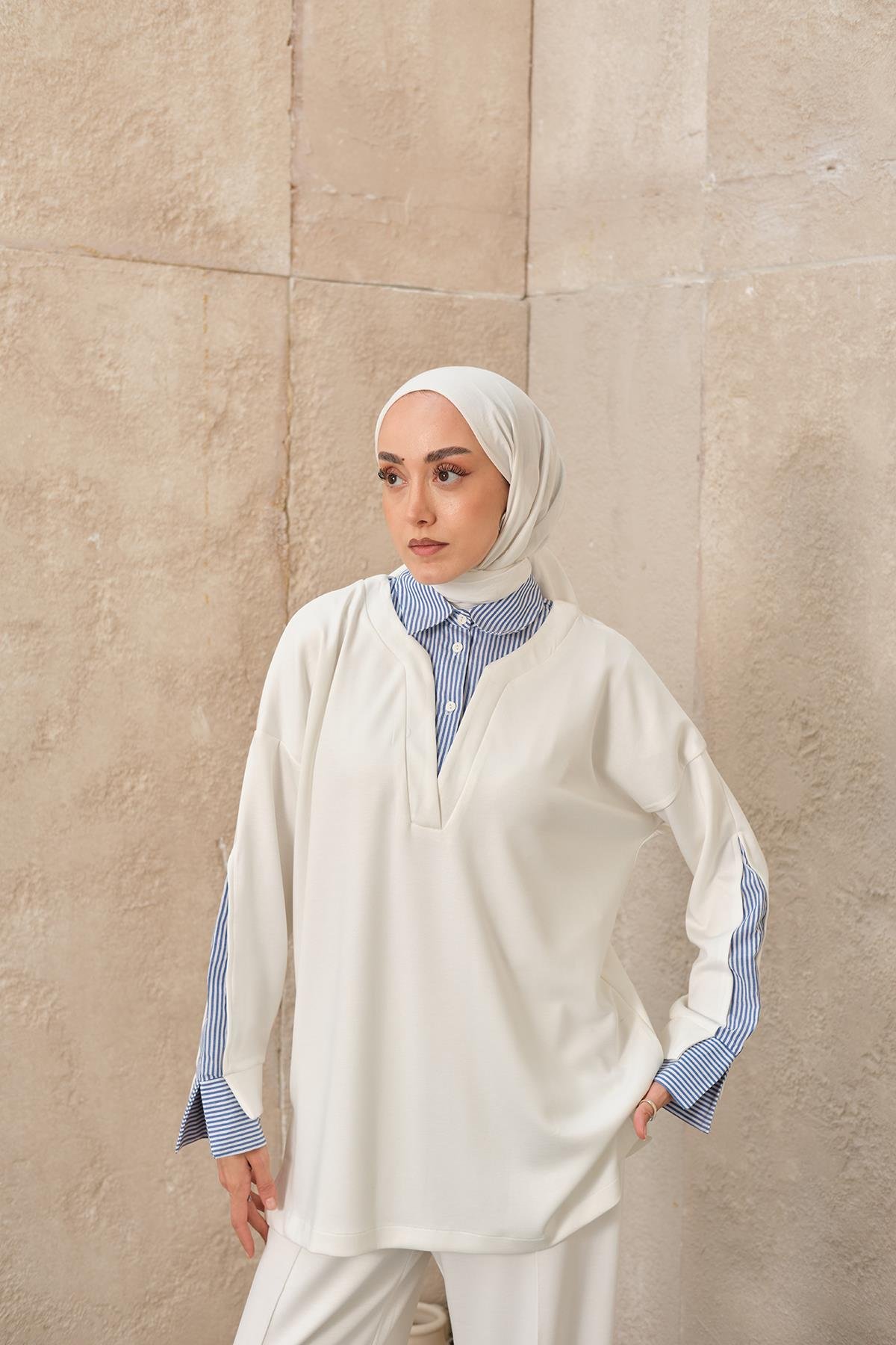 Gömlek Yaka İkili Takım Beyaz