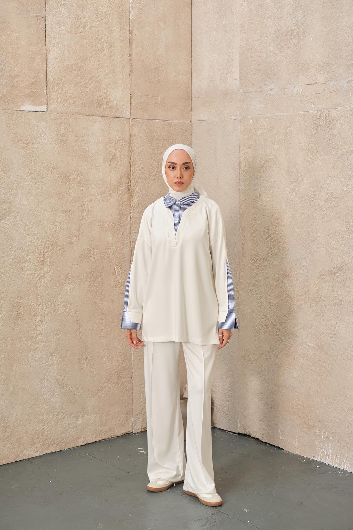 Gömlek Yaka İkili Takım Beyaz