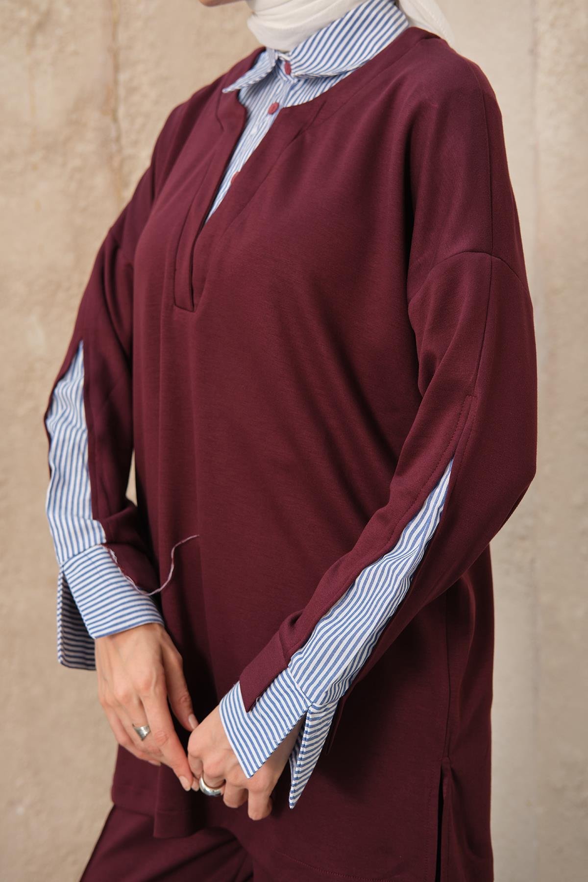 Gömlek Yaka İkili Takım Bordo