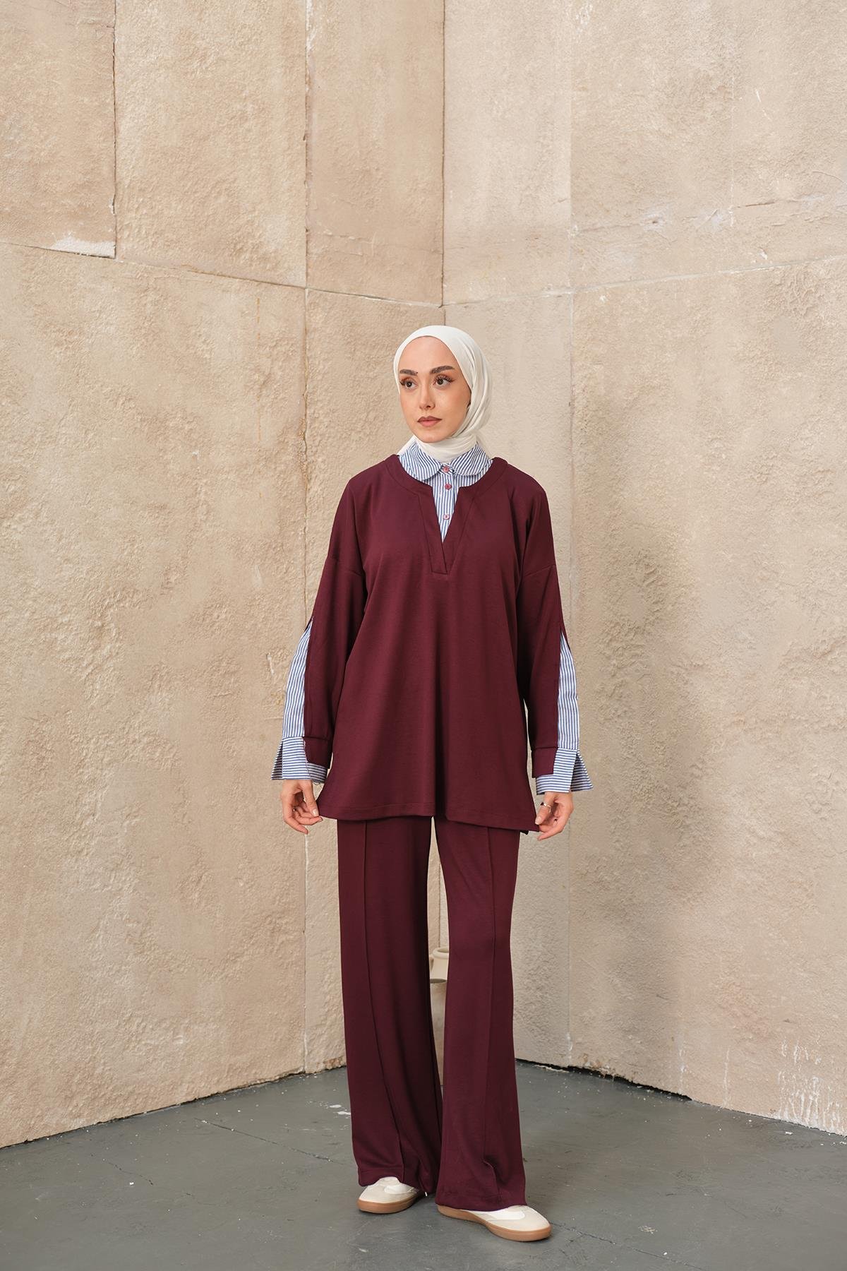 Gömlek Yaka İkili Takım Bordo