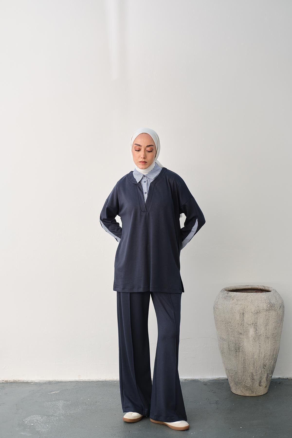 Gömlek Yaka İkili Takım Lacivert