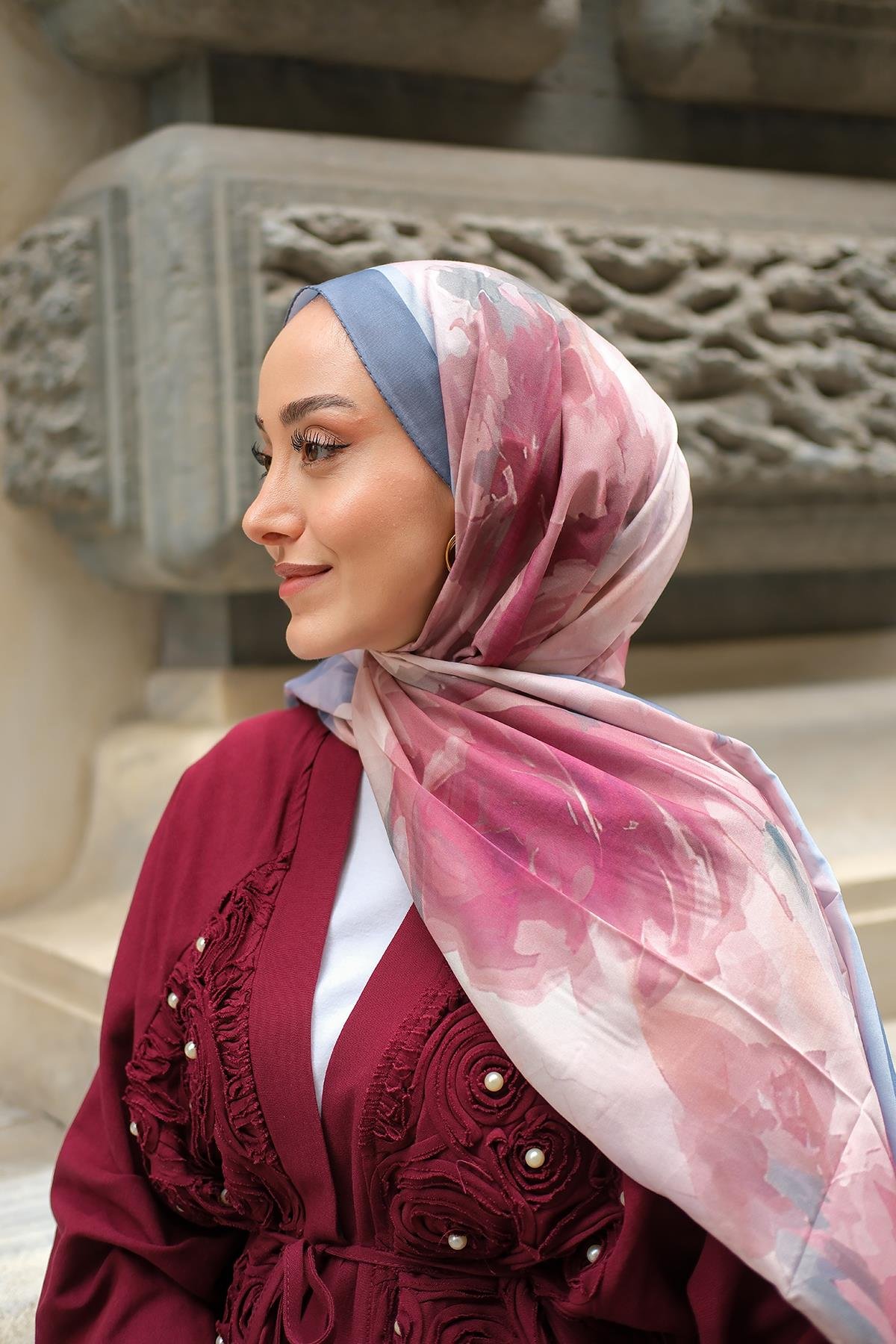 Gül Desen Soft Şal Füme