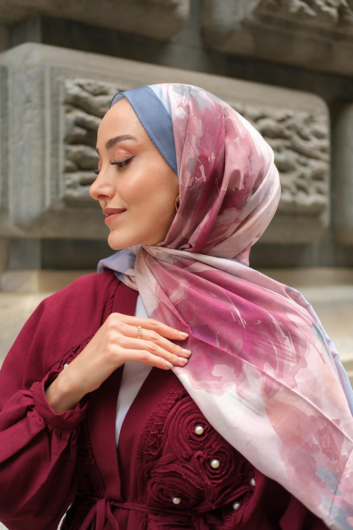 Gül Desen Soft Şal Füme