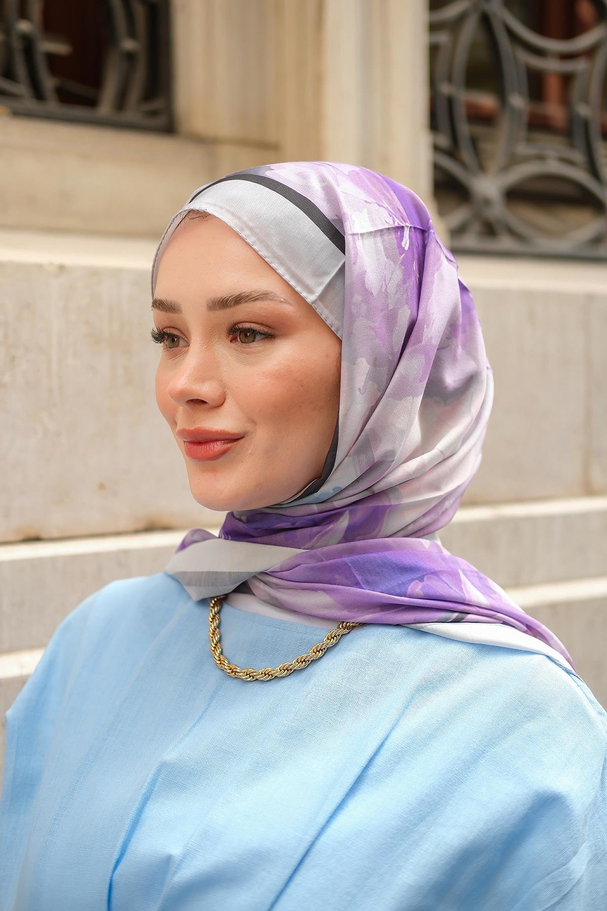 Gül Desen Soft Şal Gri