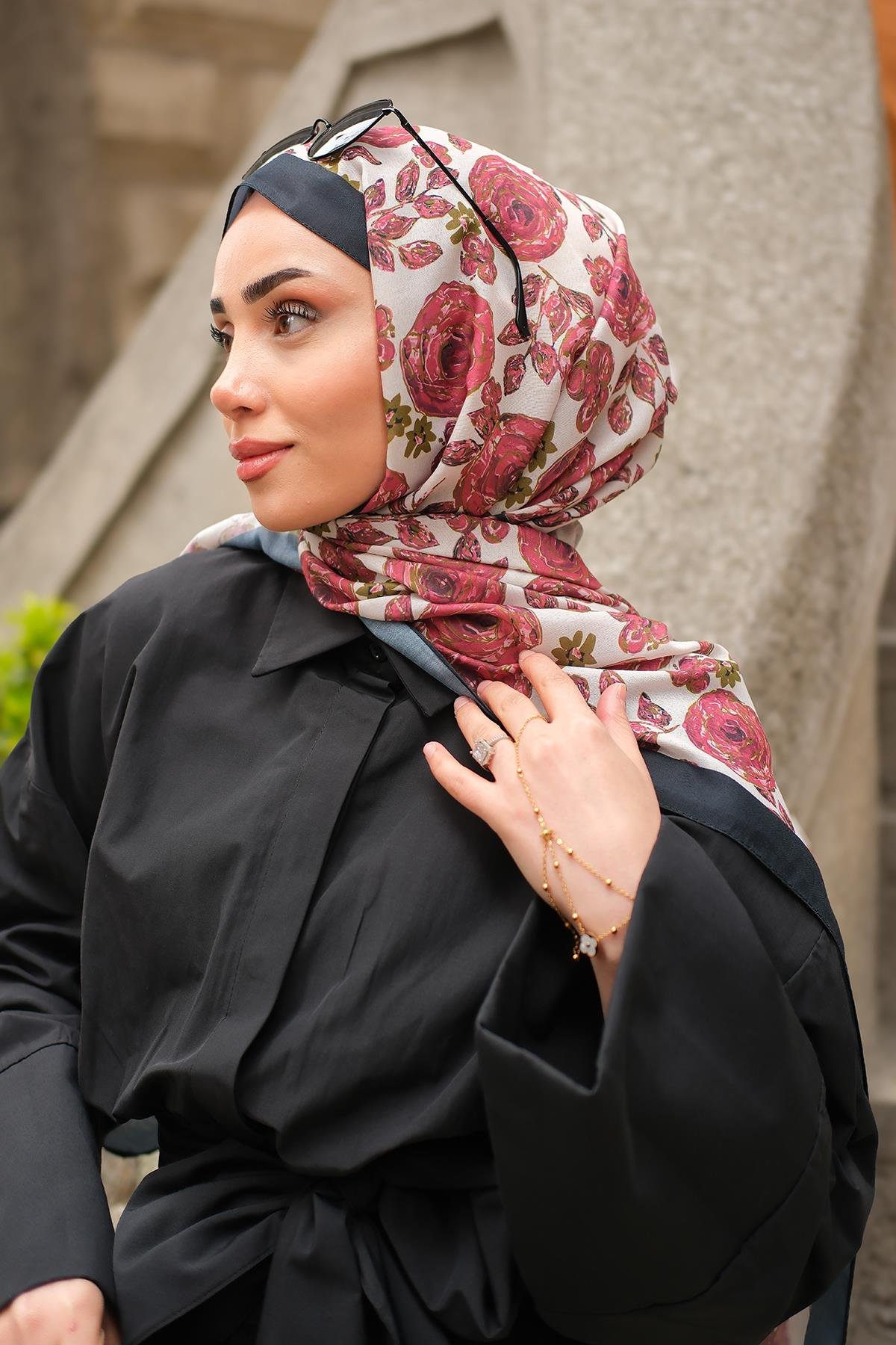 Gül Desen Soft Şal Kırmızı