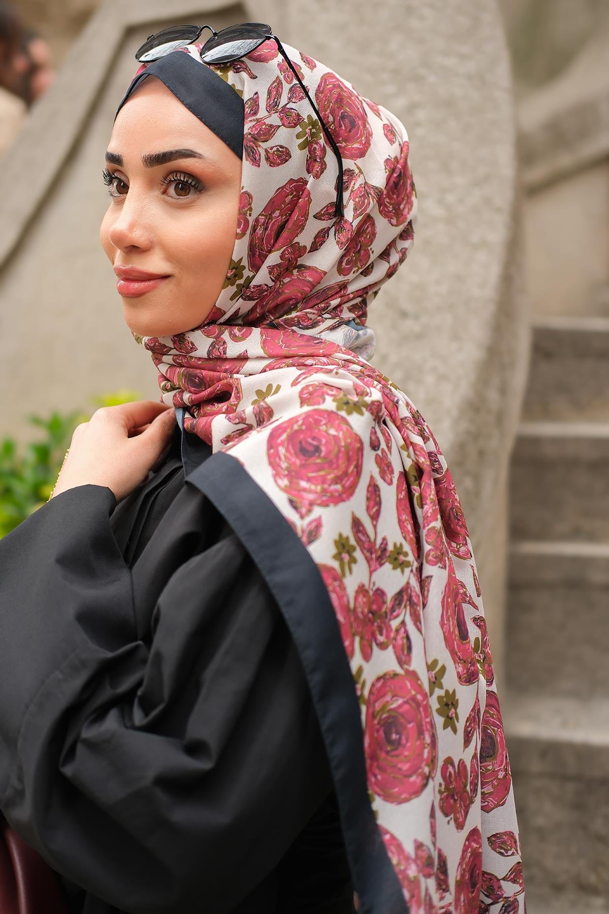 Gül Desen Soft Şal Kırmızı