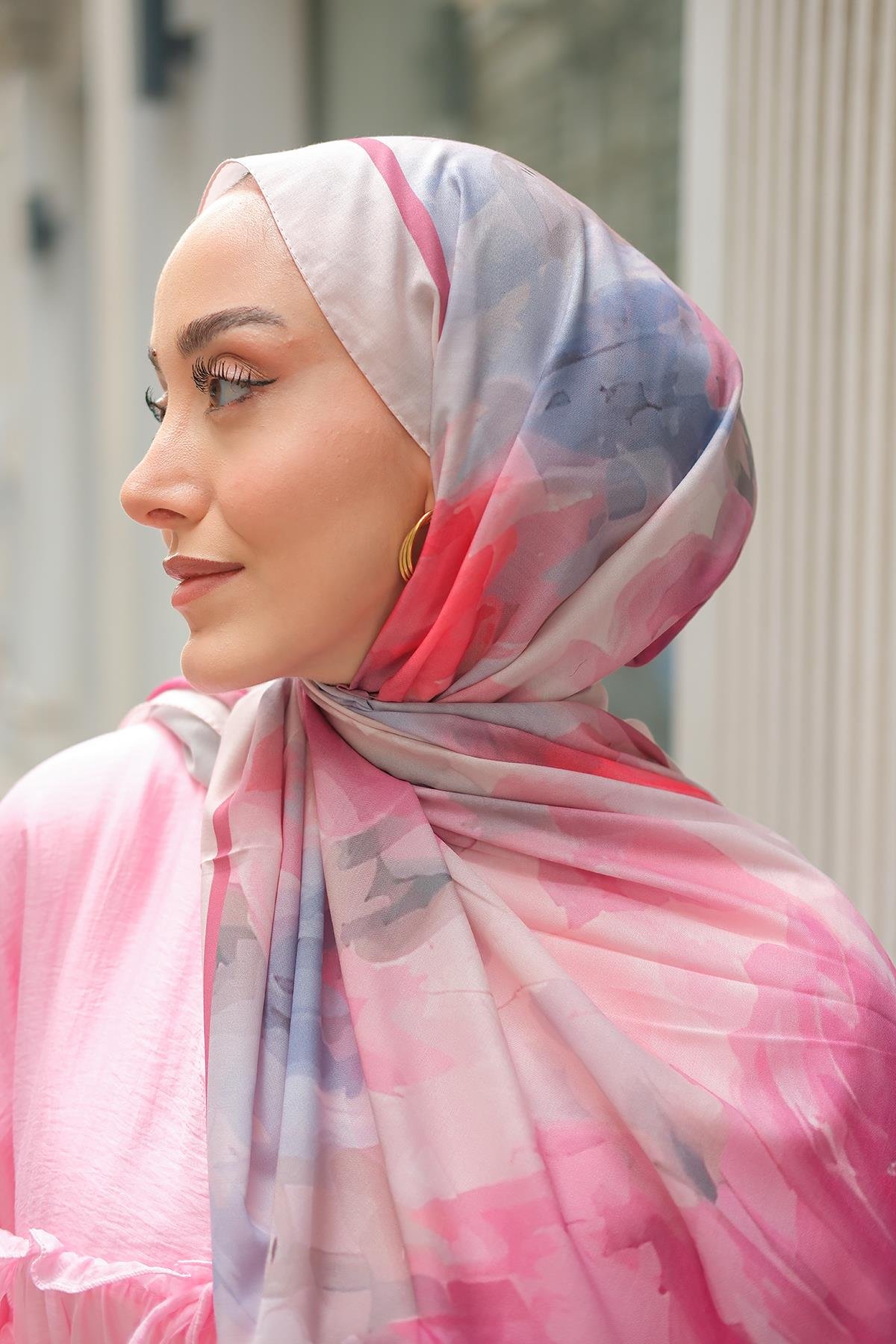 Gül Desen Soft Şal Pudra