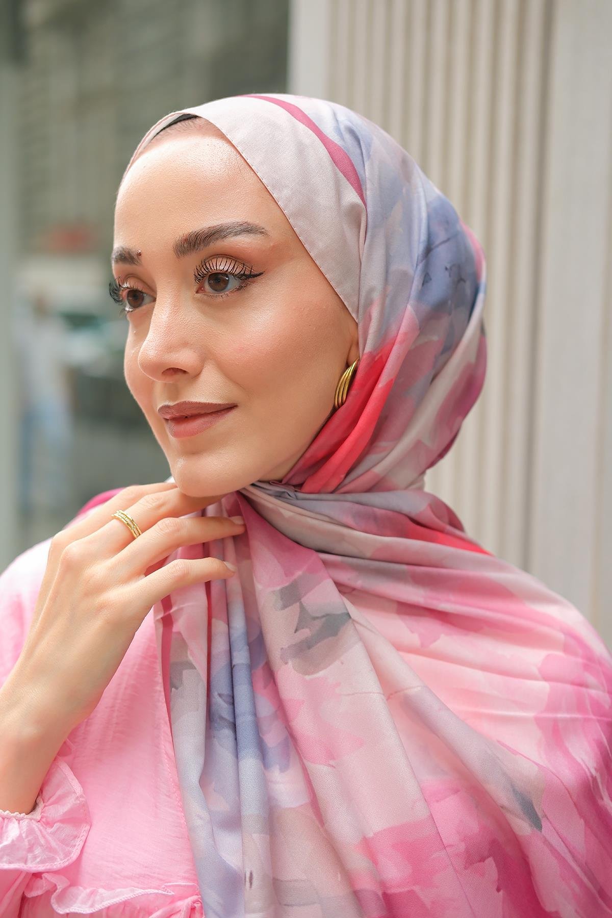 Gül Desen Soft Şal Pudra