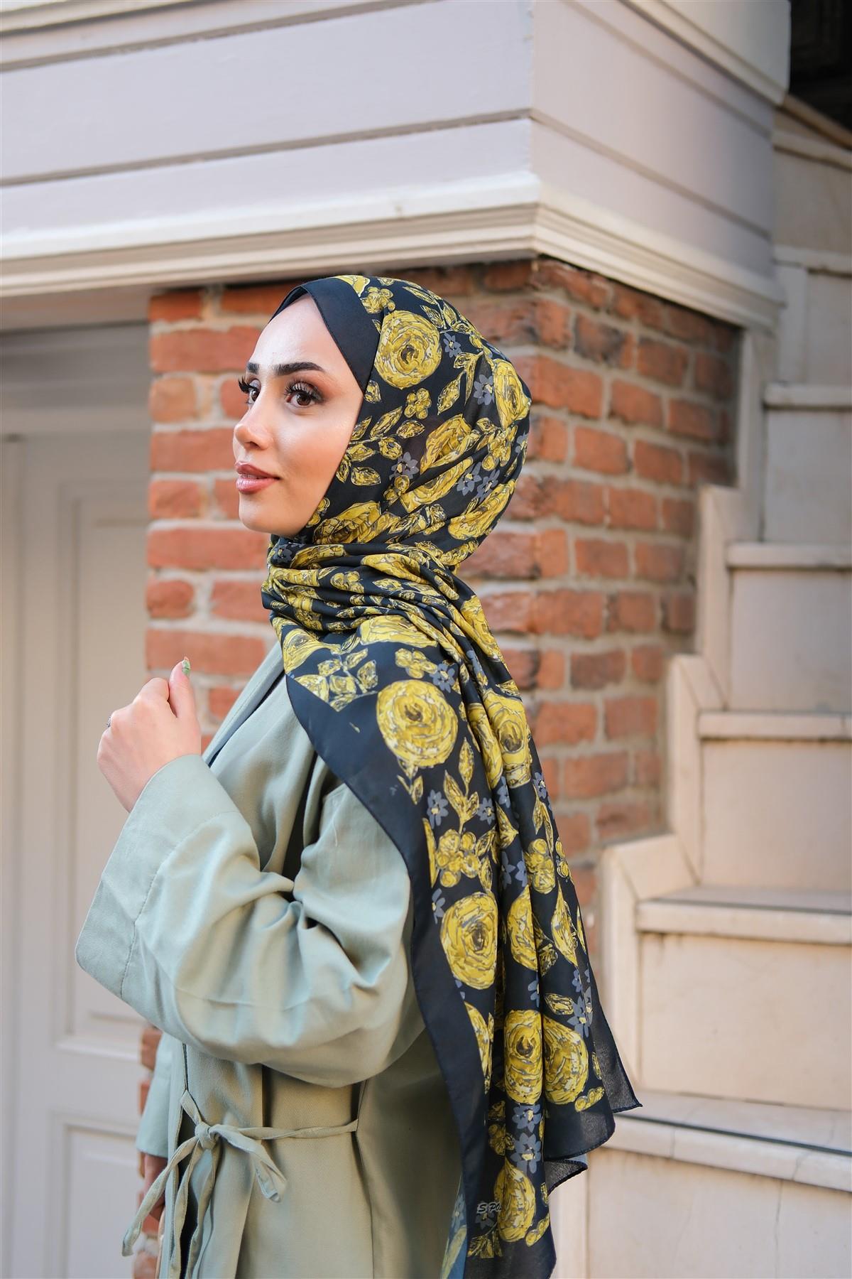 Gül Desen Soft Şal Sarı