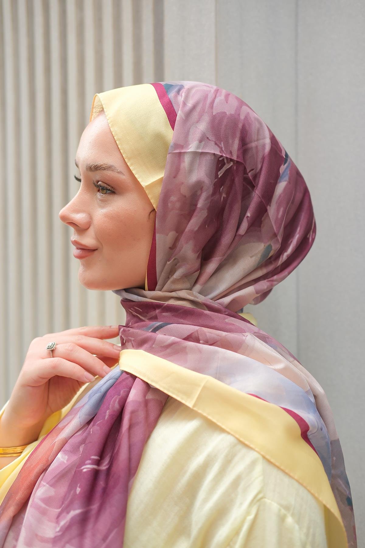 Gül Desen Soft Şal Sarı