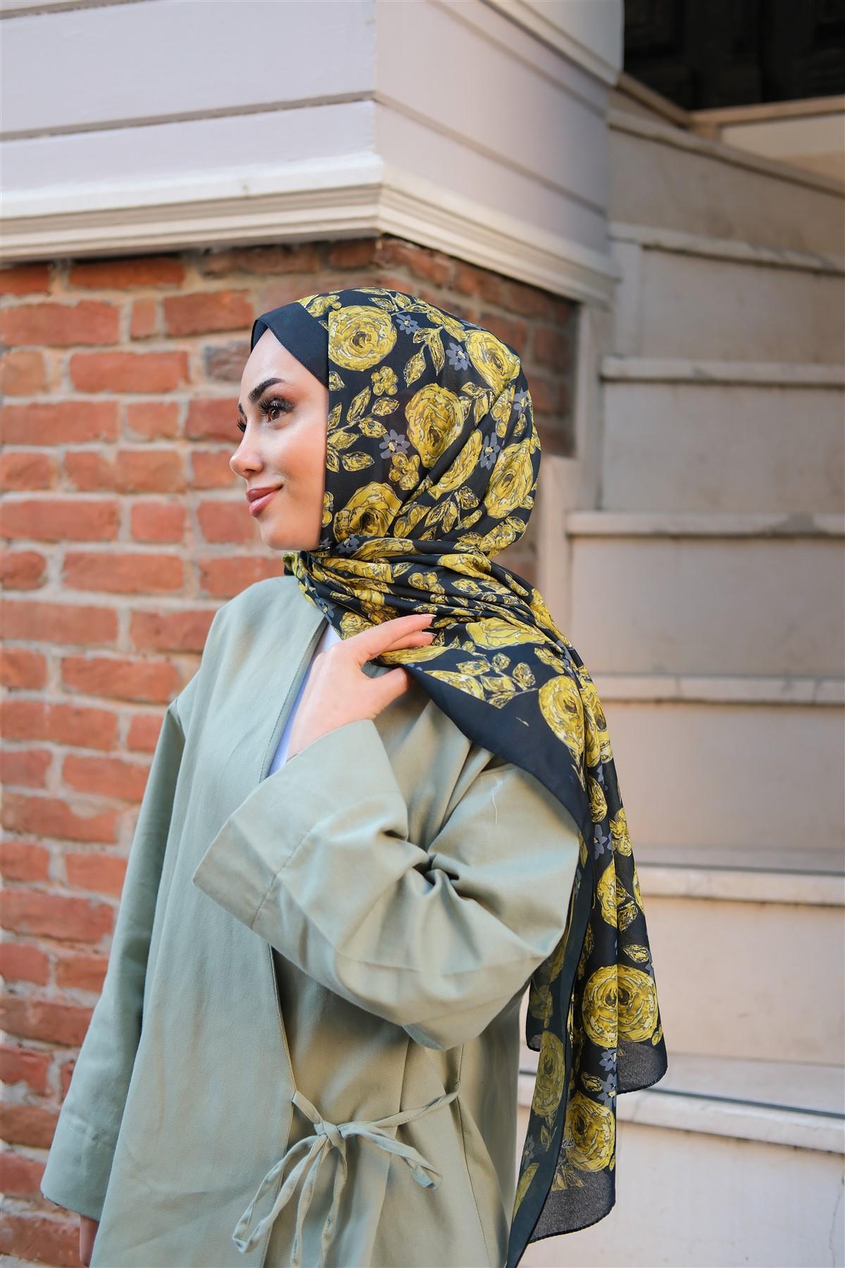 Gül Desen Soft Şal Sarı